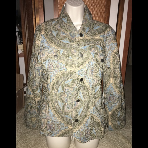 🐝 EUC Analogy Jean Jacket w/ Paisley Print sz L - Picture 1 of 5